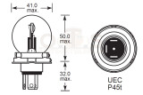 LUCAS Scheinwerferlampe 6V 45/40W P45t asymetrisch R2