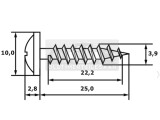 3,9 x 25 mm Blechschraube Flachrundkopf Bund PH DIN 968 sw verzinkt