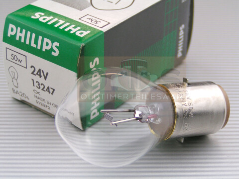 PHILIPS Glühlampe 24V 50W Ba20s 67x35 Made in Germany