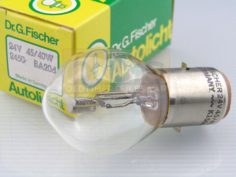 Dr. G. Fischer Glühlampe 24V 45/40W Ba20d 35x66 Prüfzeichen