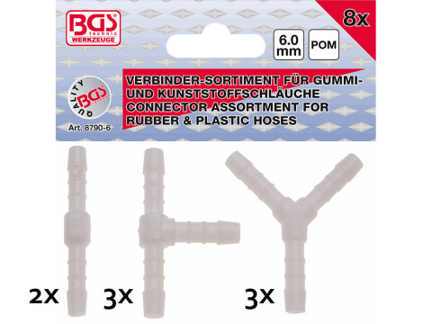 BGS 8-tlg Schlauchverbinder Sortiment 6mm Benzin und Ölbeständig POM