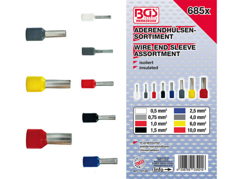 BGS 685-tlg Aderendhülsen isoliert 0.5 - 10mm² in Sortimentbox