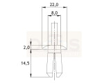 Spreizniete Kunststoff 8 mm Bohrung 22 mm Deckung