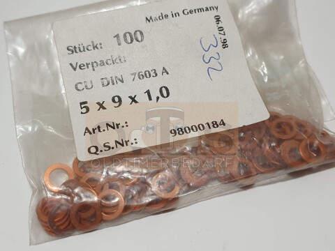 10 x Kupfer Dichtring 5x9x1 DIN 7603 Form A