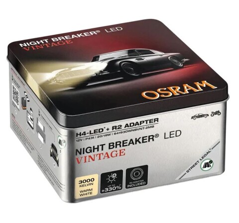 NIGHT BREAKER® LED VINTAGE H4 + R2 3000K 2St. OSRAM E-geprüft